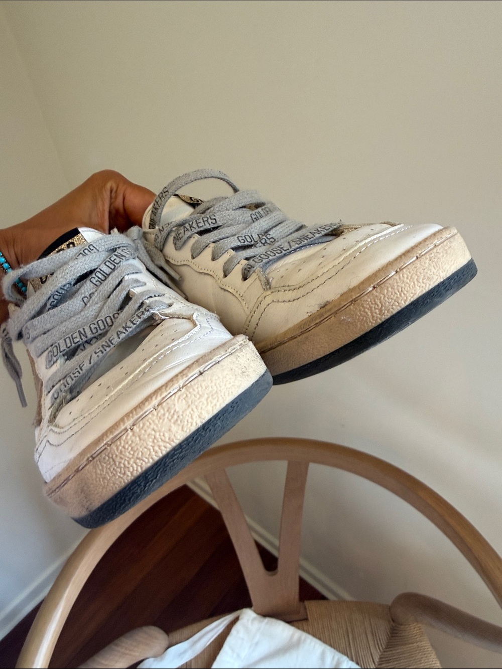 Golden Goose Ball Star 36 White Leather Sneakers with Gold Star - Picture 6 of 6